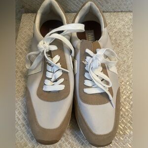 NEVER WORN white and brown sneakers